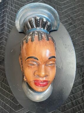 Enchanting Vintage African Princess Chalkware Wall Sculpture